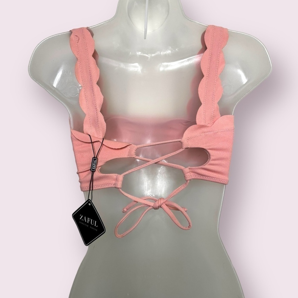 NWT Zaful Pink Scalloped Bikini Top Textured Tank Style Size S - Picture 3 of 3